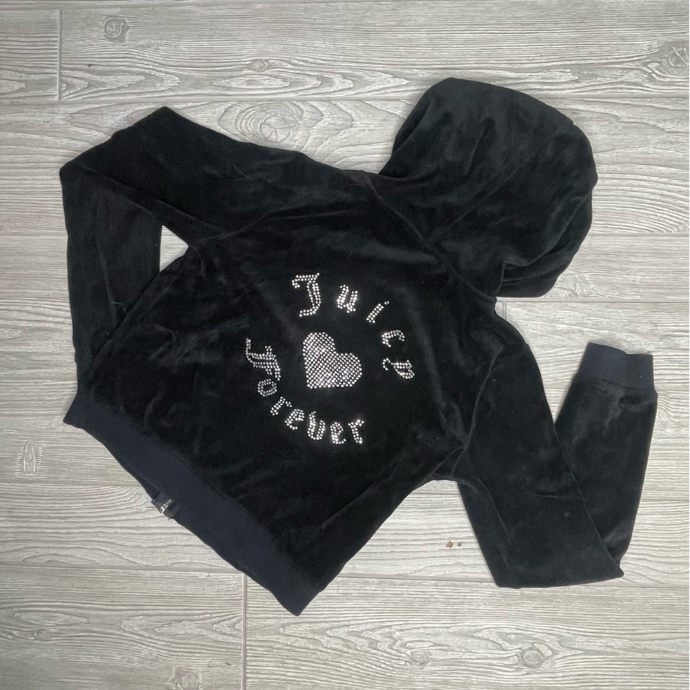 Juicy couture forever 21 black cropped velour track suit long sleeve sweater sm - Picture 7 of 7